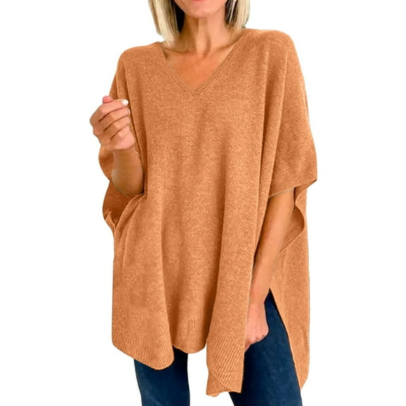GJSYRH Oversized Pullover Sweater Women Elegant Women's Draped V-Neck Cape Pullover Sweater Top with Loose Fit Comfortable Soft Knitwear for Casual Outings