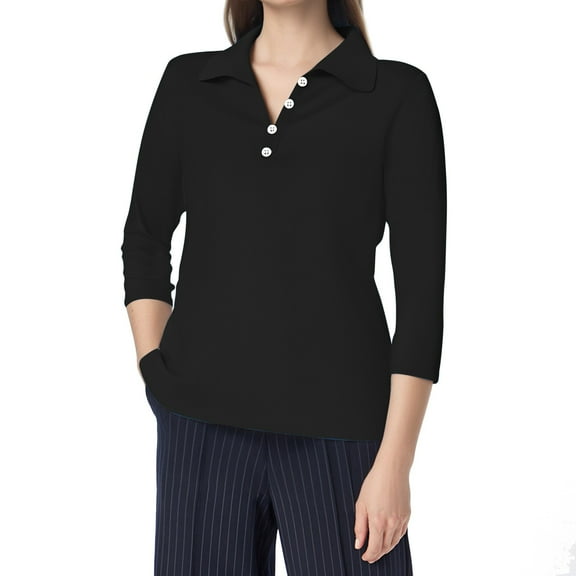 GJSYRH Stylish Women's Casual V-Neck Button Down Shirt Top with Quarter Length Sleeves for Everyday Comfort and Effortless