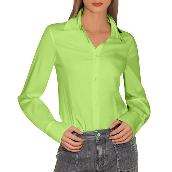 GJSYRH Stylish Women's Lapel Collar Button Down Shirt Elegant Long Sleeve Linen Blend Top for Wear and Casual Outings