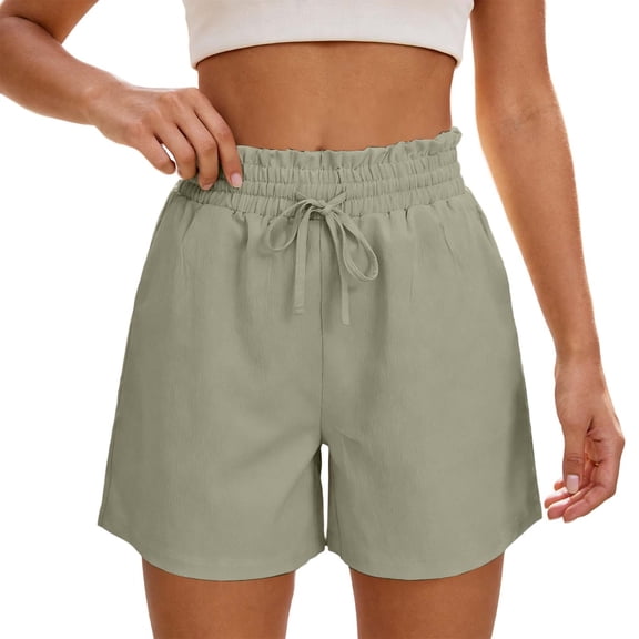 GJSYRH Summer Shorts for Women Casual Ruffle Drawstring High Waist Wide Leg Comfy Lounge Shorts Beach Cruise Outfits Green M