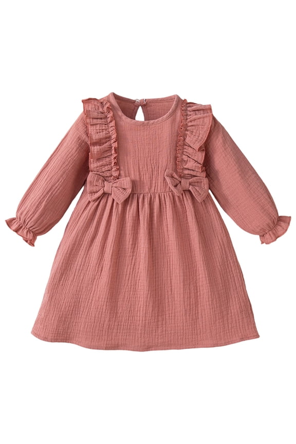 Toddler Baby Girls Dress Long Sleeve Ruffle Dress for Baby Girls Casual Solid Corduroy Little Kids Winter Clothes Watermelon Red 5-6 Years