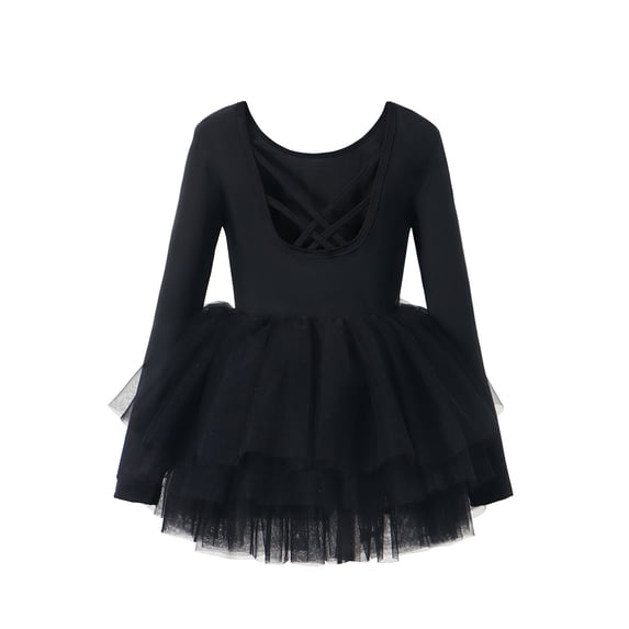 GJSYRH Toddler Girls Ballet Tutu Dresses Long Sleeve with Criss-Cross Back Skirted Leotard Dance Dress Ballerina Outfits Black 5-6 Years