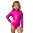 thumbnail image 1 of GJSYRH Toddler Girls Gymnastics Leotards Long Sleeve Competition Shiny One Piece High Cut Work Out Bodysuit Dancewear Costumes Hot Pink 8-9 Years, 1 of 4