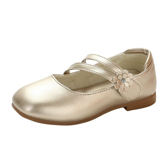 GJSYRH Toddler Girls Mary Jane Flat Low Heel Flower Wedding Party Pump Dress Shoes Ballerina Flat for School Party Gold 3-3.5 Years