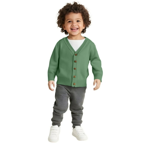 GJSYRH Toddler Knit Cardigan Sweaters Baby Boys Girls 100% Cotton Solid Color Basic Sweater Light Green 5-6Years