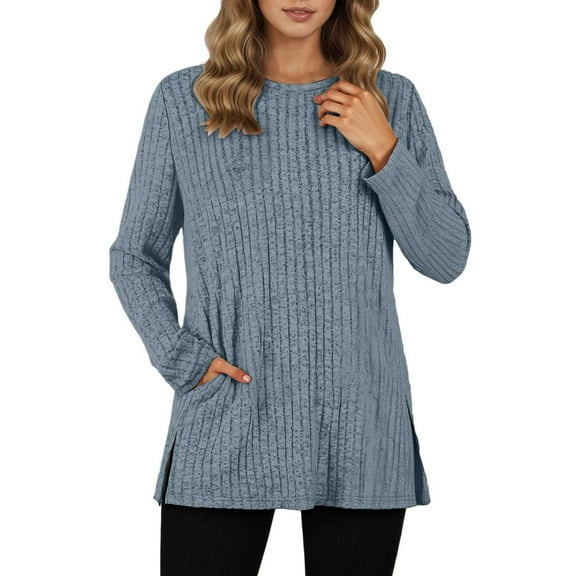 GJSYRH Turtleneck Pullover Women European and Style Women's Loose Fit Round Neck Pullover Sweater with Side Slit Top and Convenient Pocket Design for