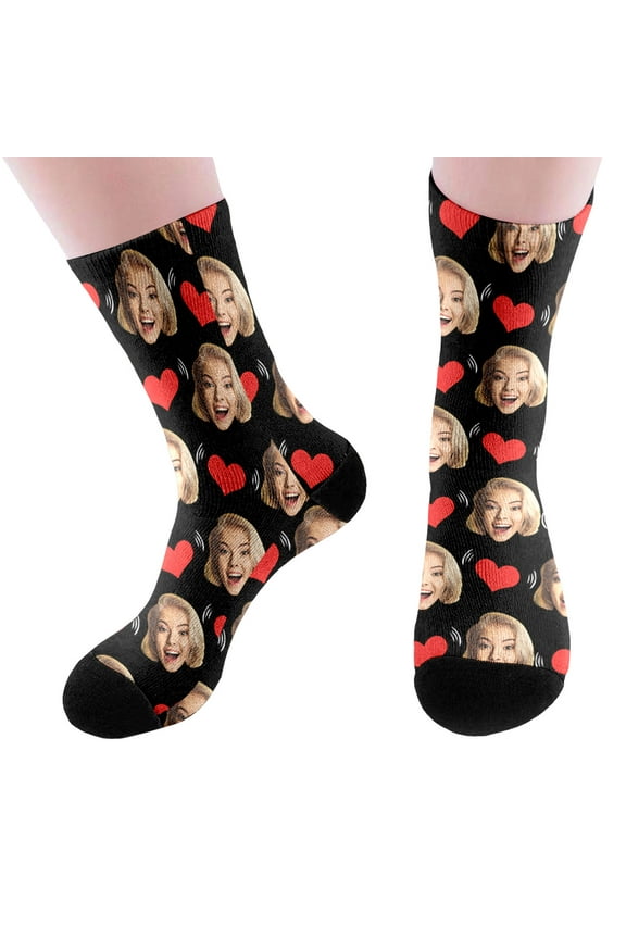 Valentine's Day Custom Socks with Faces Personalized Face Sock with Text Customized Funny Socks for Men and Women