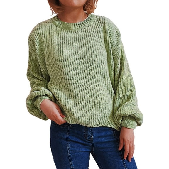 GJSYRH Warm Pullover Sweater for Cold Weather Women's Autumn Winter Pullover Sweater Soft Casual Round Neck Long Sleeve Tops for