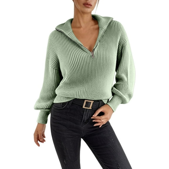 GJSYRH Warm Pullover Sweater for Cold Weather Women's Quarter Zip Hooded Knit Pullover Sweater Long Sleeve Comfortable Top for Everyday Wear and