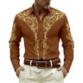 thumbnail image 1 of GJSYRH Western Shirts for Men Casual Retro Printed Cowboy Shirts Long Sleeve Slim Fit Button Down Shirt Outfits Brown XXL, 1 of 4