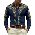 thumbnail image 1 of GJSYRH Western Shirts for Men Casual Retro Printed Cowboy Shirts Long Sleeve Slim Fit Button Down Shirt Outfits Navy M, 1 of 3