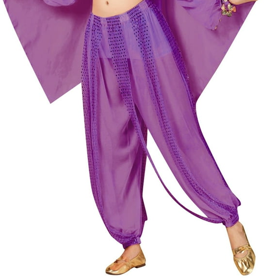 GJSYRH Women Girls Sequins Belly Dance India Arabian Stage Performance Coins Harem Pants Trousers