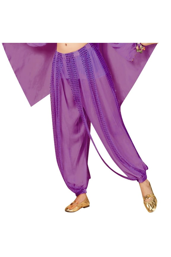 Women Girls Sequins Belly Dance India Arabian Stage Performance Coins Harem Pants Trousers
