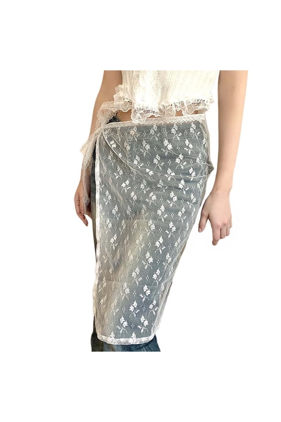 Women Lace Skirt Y2k Skirt Coverup Skirt See Through Lace Layered Skirt Mesh Stacked Wrap Skirt Korean Streetwear