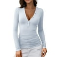 thumbnail image 1 of GJSYRH Women Long Sleeve Henley Shirts V Neck Button Tight Slim Fitted Top Going Out Tees, 1 of 7