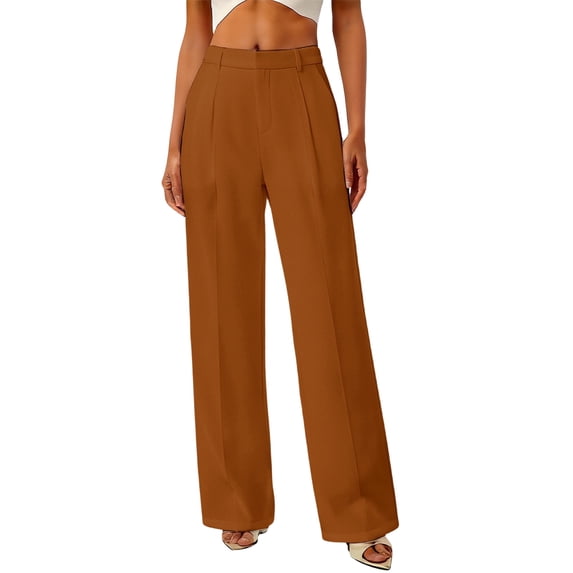 GJSYRH Women Straight Leg Pants Stretchy Button Business Casual Work Trousers Knit Elastic Waist Slacks