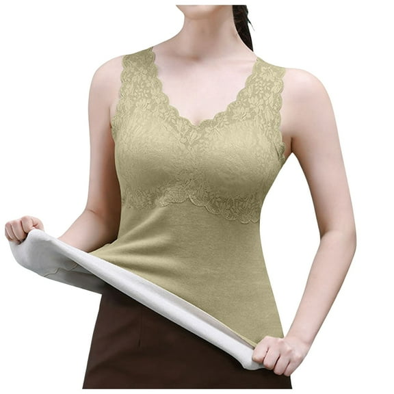 GJSYRH Women Thermal Lined Underwear Tops Floral Lace Undershirt Slim Fit Stretchy Comfy Warm Camisole Tank Tops