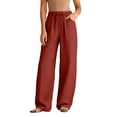 thumbnail image 1 of GJSYRH Women Wide Leg Linen Pants, High Waisted Summer Casual Cotton Linen Palazzo Pants with Pockets Red L, 1 of 5