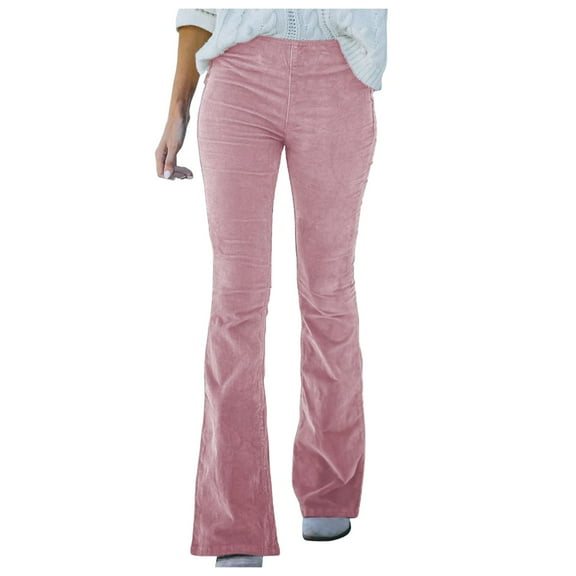 GJSYRH Women's Corduroy Flare Pants Elastic Waist Bell Bottom Trousers 2025 Fall Pants