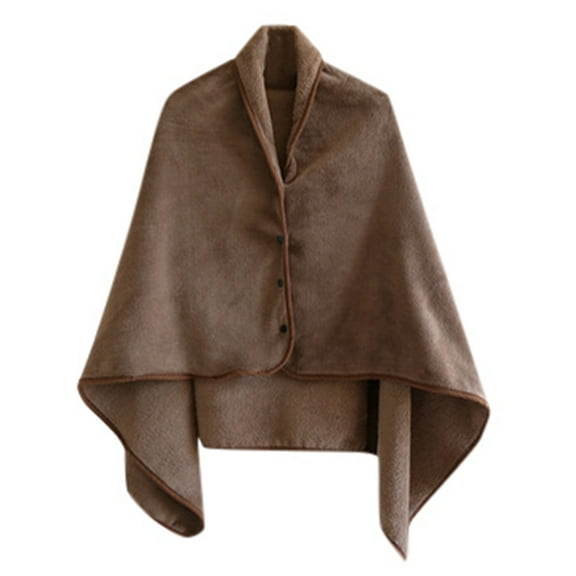 GJSYRH Women's Flannel Wearable Blanket Sherpa Plush Button Front Open Poncho Comfy Warm Winter Shawl Cloak