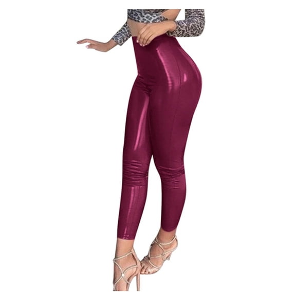 GJSYRH Women's High Waist Leather Leggings Side Zippers High Waist Stretch Pants for Comfortable Fit and Stylish
