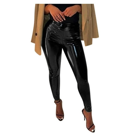 GJSYRH Women's High Waist Leather Leggings Side Zippers High Waist Stretch Pants for Comfortable Fit and Stylish