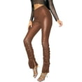 thumbnail image 1 of GJSYRH Women's High Waist Leather Leggings Stretch Fabric and Side Slit Design for Casual Elegant Trousers Featuring Elastic Gather Hem Detail, 1 of 7