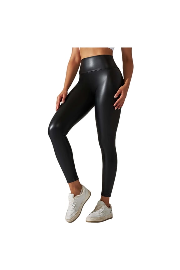 Women's High Waist Leather Leggings Tights Pleather Pants