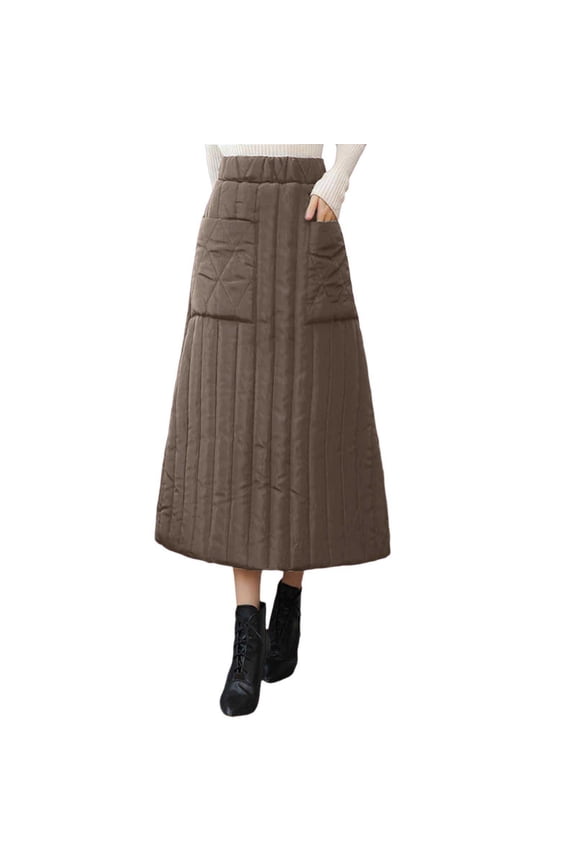 Women's Puffer Skirt Winter Warm High Waisted A-Line Quilted Down Skirts with Pockets Fashion Casual Maxi Skirts