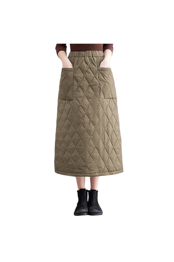 Women's Puffer Skirt Winter Warm High Waisted A-Line Quilted Down Skirts with Pockets Fashion Casual Maxi Skirts