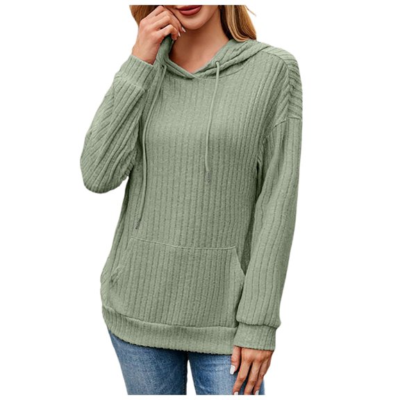 GJSYRH Women's Pullover Hoodies Women's Knit Hooded Pocket Hoodie Soft Cozy Pullover with Front Pouch for Casual Everyday Wear and