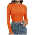 thumbnail image 1 of GJSYRH Women's Ribbed Knit Fitted Crop Top Long Sleeve Round Neck Casual Basic Shirt Comfortable Stretchy Soft Fabric T-Shirt, 1 of 7
