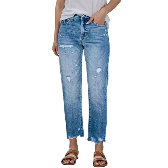 GJSYRH Women's Ripped Jeans Straight Leg Distressed Boyfriend Denim Pants