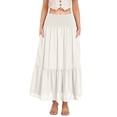 thumbnail image 1 of GJSYRH Women's Summer Casual Elegant Smock Layered Tiered Maxi Skirt High Waisted A Line Flowy Long Skirts with Pockets White L, 1 of 7
