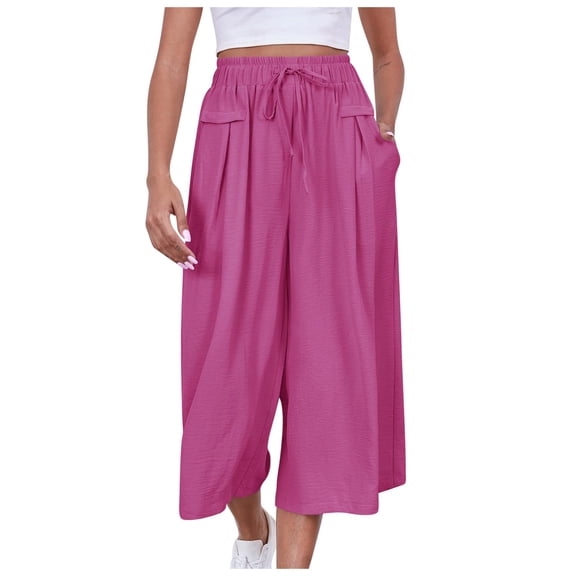 GJSYRH Women's Wide Leg Pants High Elastic Smocked Waist Casual Flowy Cute Long Trousers