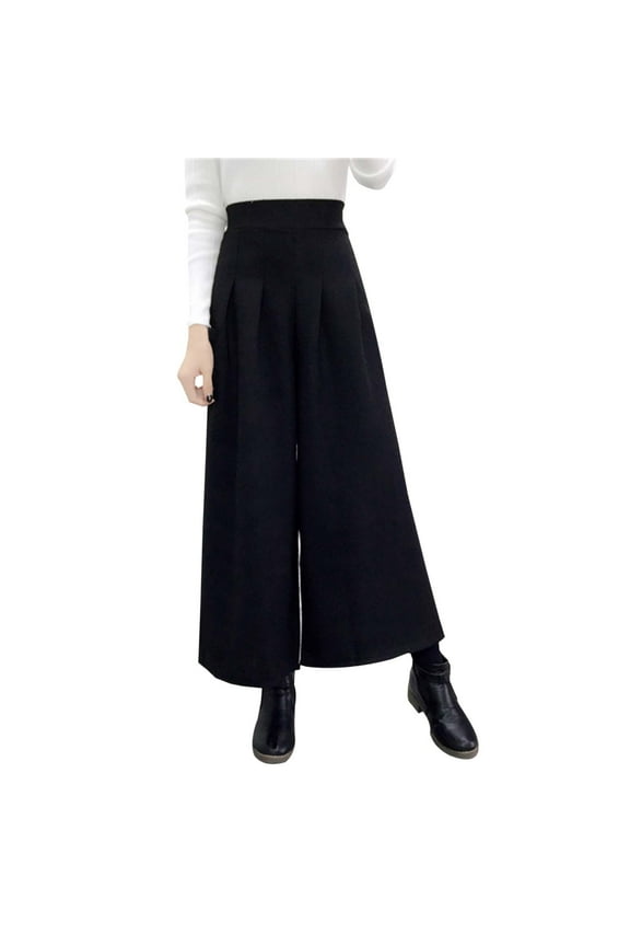 Women's Winter High Waist Wide Leg Plaid Wool Blend Palazzo Capri Pants Culottes with Pockets