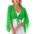 thumbnail image 1 of GJSYRH Womens 3/4 Sleeve Shrug Sheer Mesh Cardigans Tie Front Cropped Lightweight Bolero Shawl Top for Casual Going Out Green One Size, 1 of 6