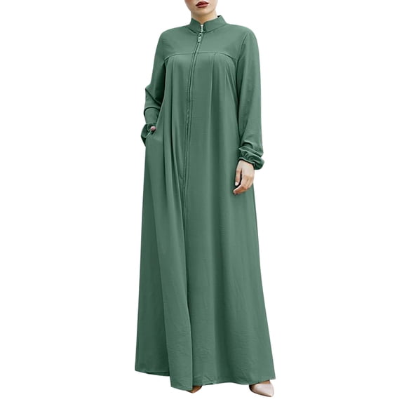 GJSYRH Womens Abaya Long Sleeve Front Zipper Dress Prayer Clothes with Pockets