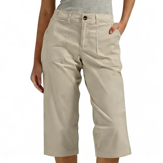 GJSYRH Womens Capris with Pockets Stretch Lightweight Casual Cargo Pants Rolled Hem Summer Cropped Trousers Outdoor Clothes Beige XXL