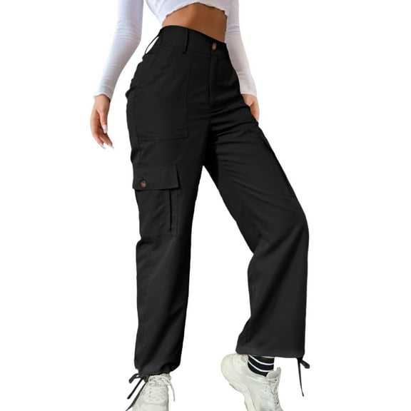 GJSYRH Womens Cargo Pants High Waisted Straight Wide Leg Casual Pants Comfy Streetwear Work Trousers