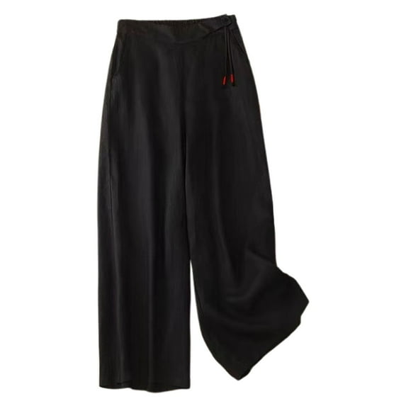 GJSYRH Womens Cotton Linen Culottes Pants Elastic Waist Wide Leg Palazzo Trousers Capri Pant