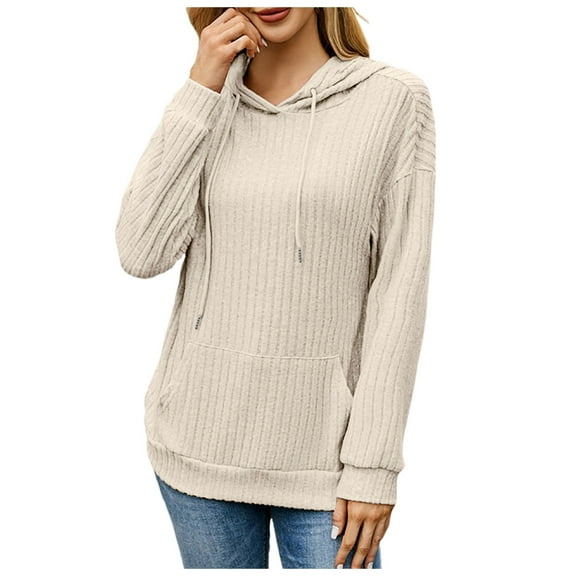 GJSYRH Womens Hooded Sweatshirts Women's Knit Hooded Pocket Hoodie Soft Cozy Pullover with Front Pouch for Casual Everyday Wear and