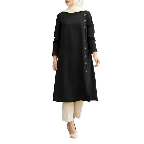GJSYRH Womens Dress Long Sleeve Button Down Abaya Casual Dress Dubai Outfits