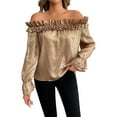 thumbnail image 1 of GJSYRH Womens Off Shoulder Tops Ruffles Long Sleeve Top Casual Loose Blouse Trendy Bell Sleeve Shirt Solid Vintage Shirts, 1 of 9