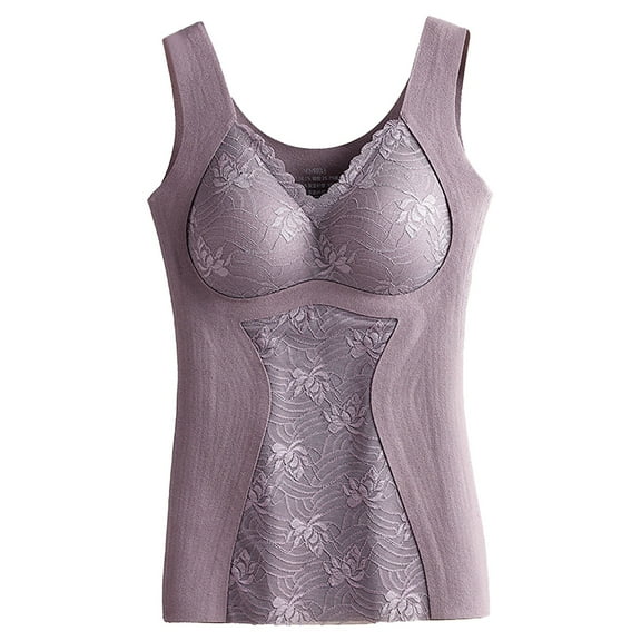 GJSYRH Womens Thermal Tank Tops Built in Bra Warm Underwear High Stretch Sleeveless Camisoles Comfy Soft Base Layer Vest