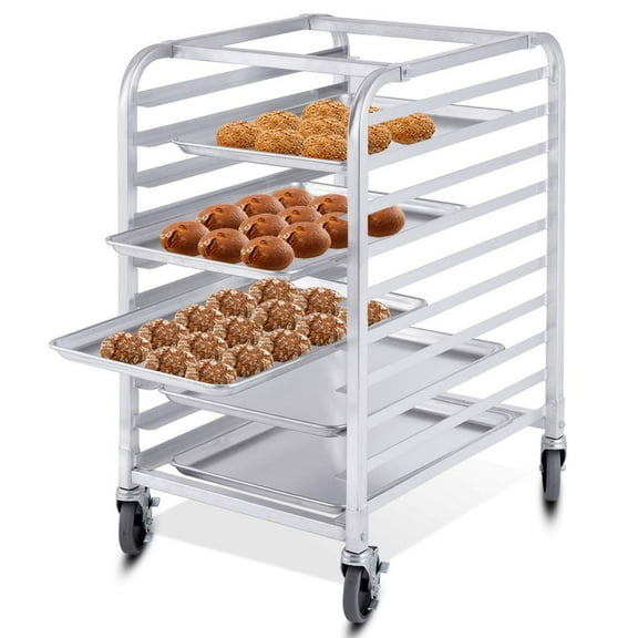 GJWL 10 Tier Aluminum Bakery Rack, Commercial Kitchen Bun Pan Sheet Pan Rack, Mobile Bakers Trolley with Storage Cooling Racks and Lockable Casters