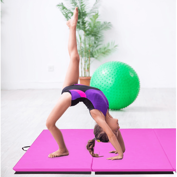 GJWL 10x4 Feet 4-Panel Folding Gymnastics Mat – 2-Inch Thick Pad with Vinyl Surface and Carrying Handles for Tumbling, Yoga, Pilates, Home Workouts, and Martial Arts