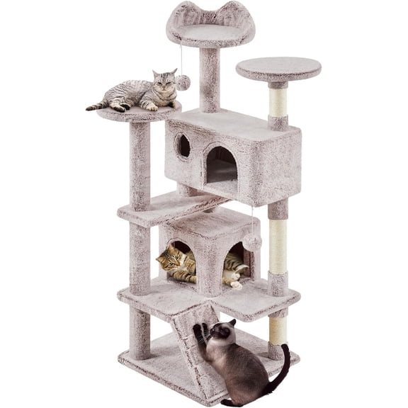 GJWL 54in Cat Tree, Cat Tower w/Large Cat Condo Scratching Posts and Perch, Cat Stand House Furniture, Brown/White