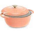 thumbnail image 1 of GJWL 6 Quart Enamel Cast-Iron Round Dutch Oven, Family Style Heavy-Duty Pre-Seasoned Cookware for Home, Kitchen, Dining Room, Oven Safe w/Lid, Dual Handles - Peach Sorbet, 1 of 9