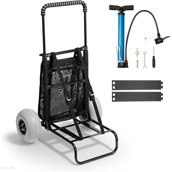 GJWL Beach  with Big Wheels for Sand, 165LBS Loading Capacity Folding Sand Cart & 27.2" to 44.9" Adjustable Height, Heavy Duty Cart for Beach 20" x 15" Cargo Deck, 9" Balloon Wheels